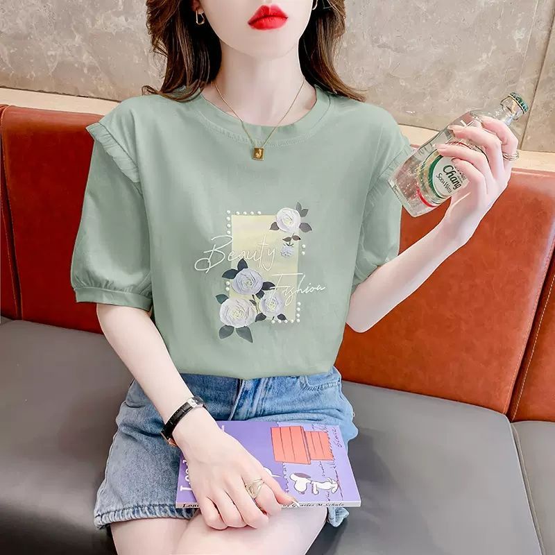 Áo Thun 100% Cotton Tay Ngắn Cổ Tròn Dáng Rộng Thời Trang Mùa Hè Phong Cách Phương Tây Dành Cho Nữ