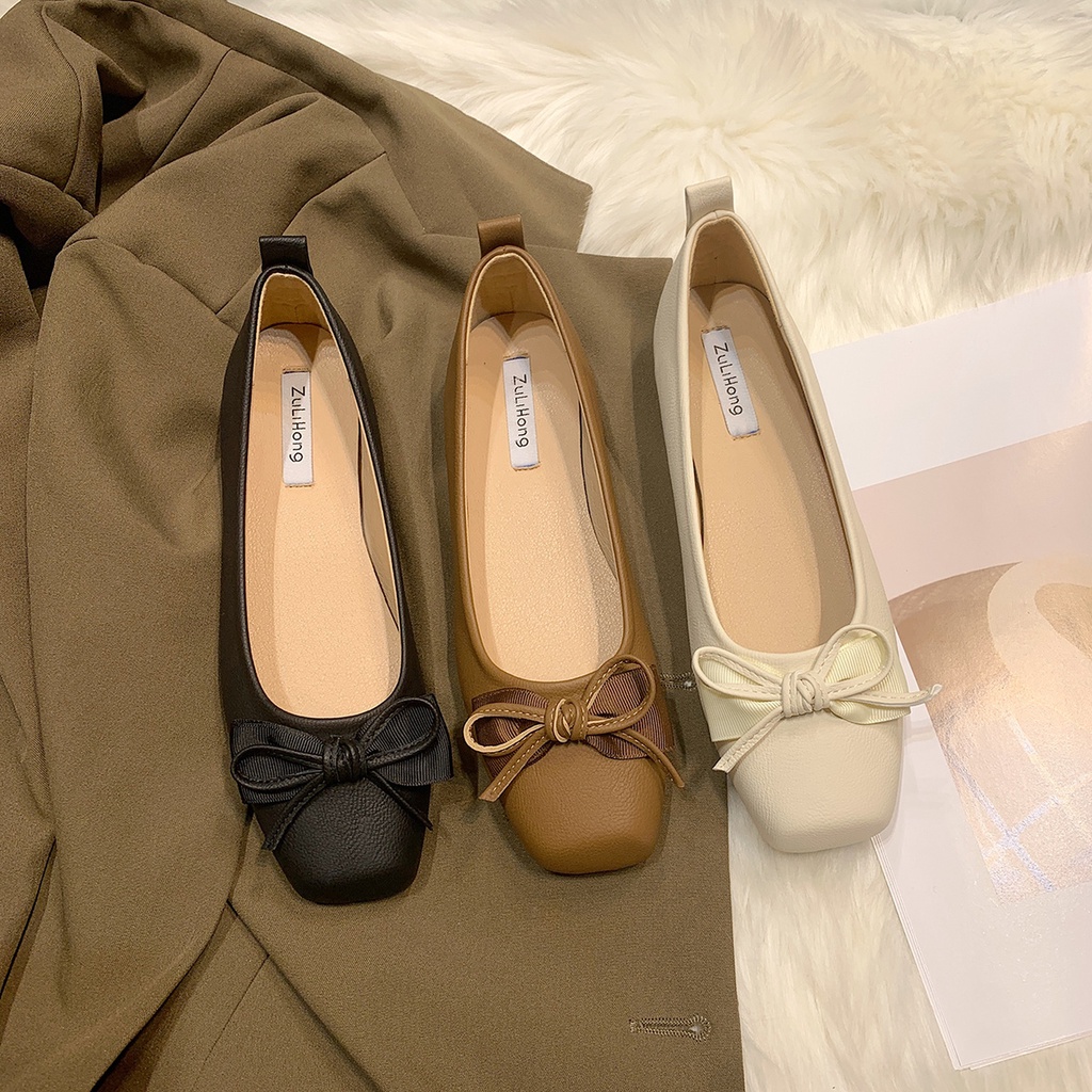 Giày Búp Bê Da Đế Bằng Thiết Kế Dễ Thương Cho Nữ