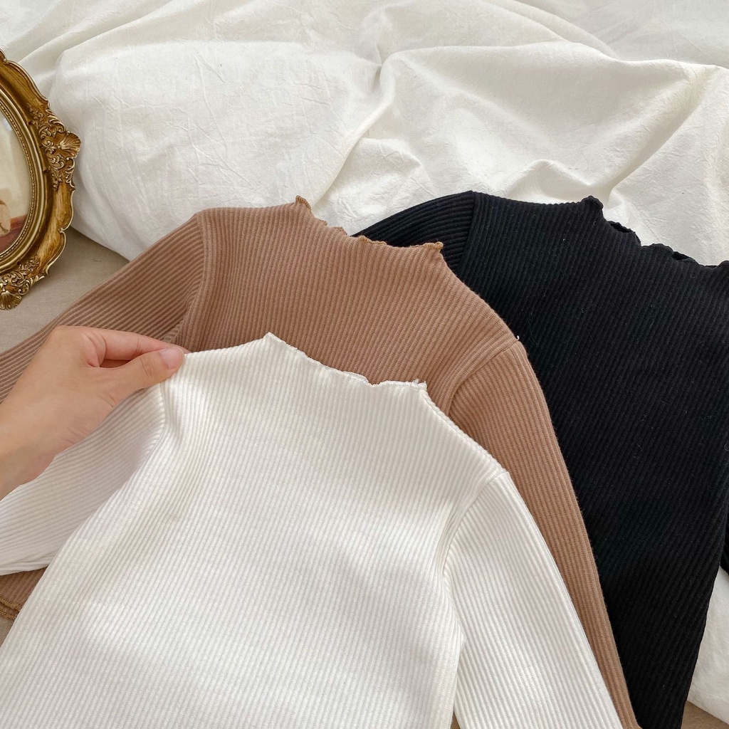 Áo Thun Tay Dài Cổ Cao Màu Trơn Thời Trang Mùa Thu Cho Bé Gái 1 Tuổi