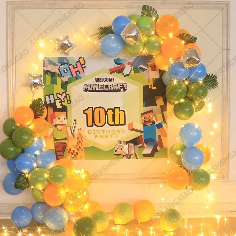 Set 77 Bong Bóng Màng Nhôm Chủ Đề Minecraft Trang Trí Tiệc Sinh Nhật Cho Bé Trai
