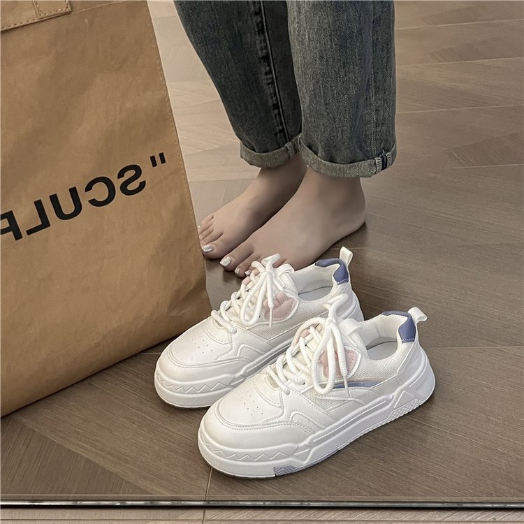 Giày Thể Thao Đế Bằng Mũi Tròn Bằng Cao Su PU Thắt Dây Chéo Thời Trang