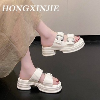 HONGXINJIE dép nữ dép sandal nữ dép quai hậu nữ 2023NEW Lưới đen trắng của khu phố thời trang retro 072012  