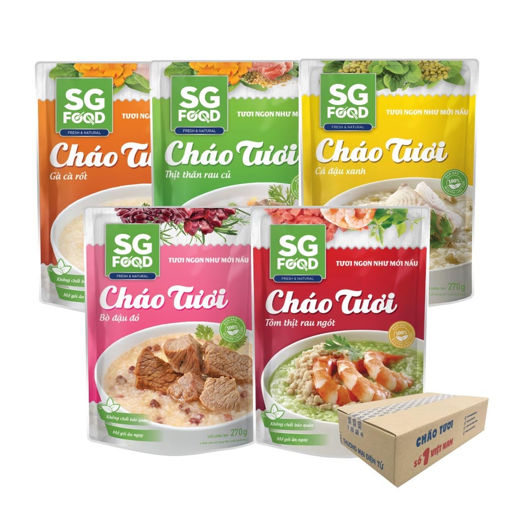 Thùng 30 gói cháo tươi SG Food Deli Mix Vị 240g (bò, thịt thăn, cá, gà, tôm)