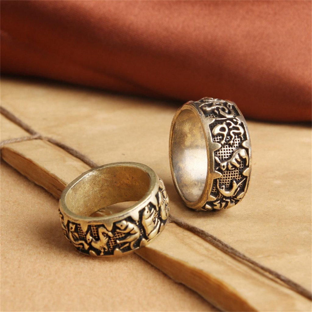 Nhẫn Hình Cung Hoàng Đạo May Mắn Bằng Đồng Thau Phong Cách Retro Trung Hoa