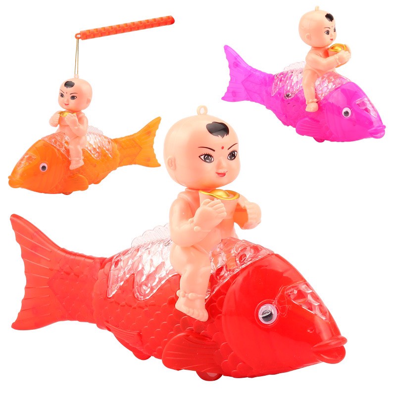 Đồ Chơi Lồng Đèn Trung Thu em bé cưỡi Cá Chép Có Nhạc, Đèn Cho Bé cá quẫy đuôi