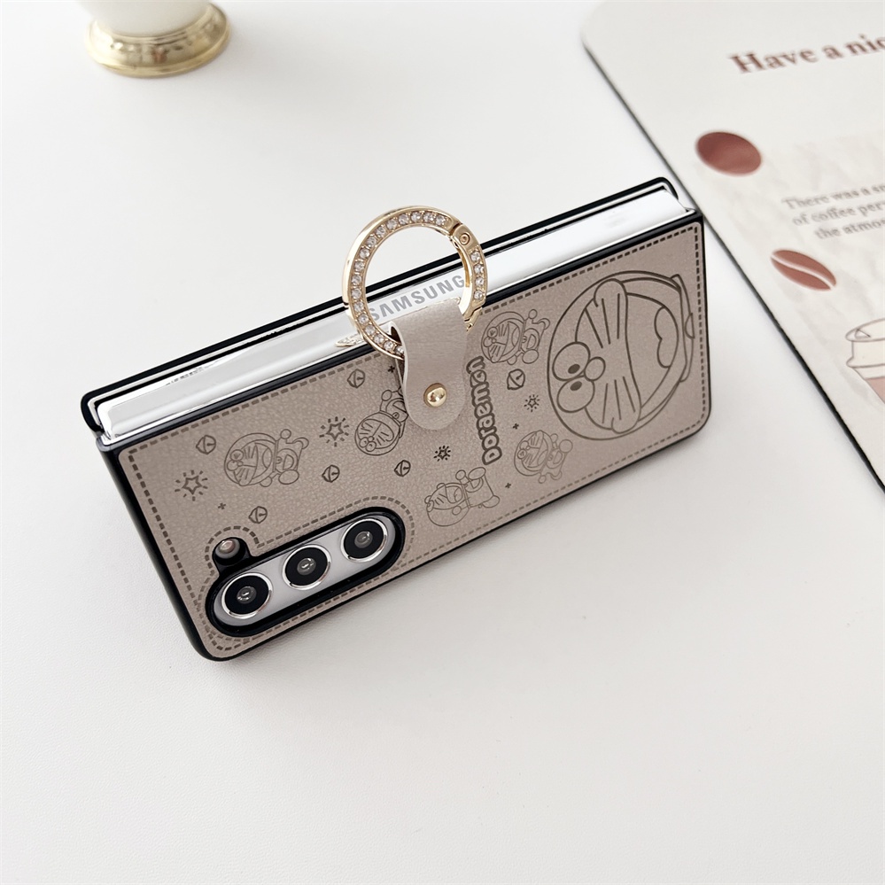 Ốp Điện Thoại Da PU Chống Sốc Có Vòng Đỡ Hình Mèo Cho Samsung Galaxy Z Fold 5 4 3 Z Fold5 Z Fold4 5G