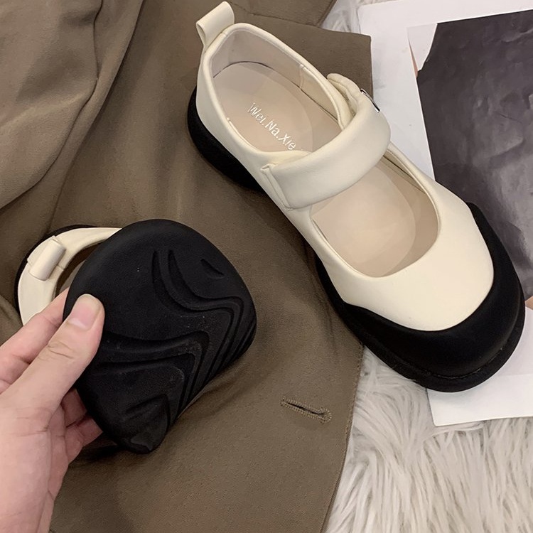 Giày Búp Bê Da PU Mũi Tròn Màu Trơn Phối Khóa Cài Trẻ Trung Hợp Thời Trang