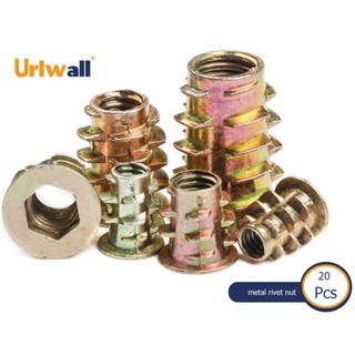 Urlwall 50 Cái M4 * 8 M4 * 10 M5 * 10 M6 * 10 M6 * 15 M8 * 20 Sửa chữa phần cứng gia đình Chủ đề hợp kim kẽm cho gỗ Chèn đai ốc mặt bích Đầu ổ đĩa lục giác Hạt nội thất
