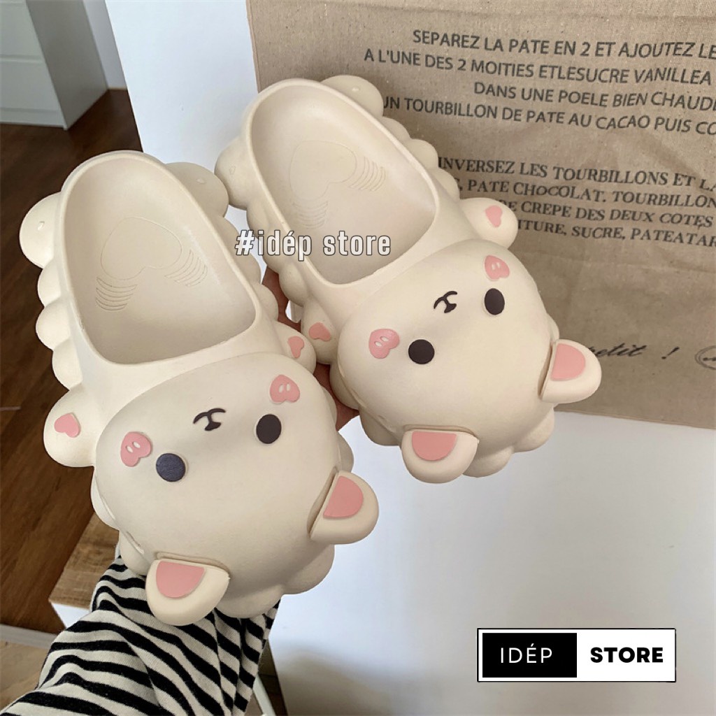 Dép Bông Gấu Tim Cute, Sục Bít Mũi Hoạt Hình Cao Su Êm Chân Chống Trượt Đi Mưa, Trong Nhà- iDÉP SL059