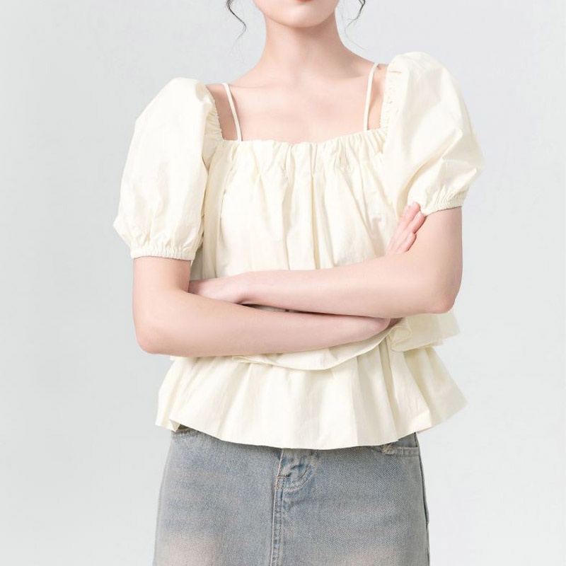 DUOHANZI Áo Sơ Mi Ngắn Tay Cổ Vuông Hở Vai Thời Trang Dành Cho Nữ