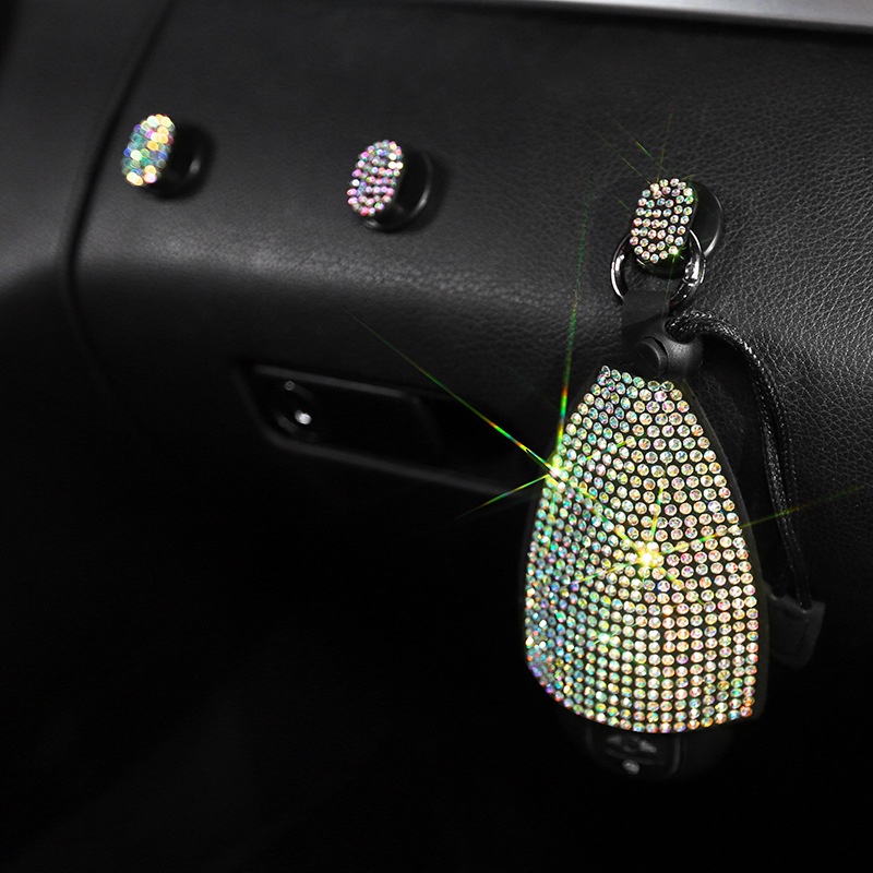 Móc treo đồ ô tô đính đá, móc treo mini phụ kiện ô tô, móc treo trang trí xe hơi, treo khẩu trang, dây sạc, tai nghe