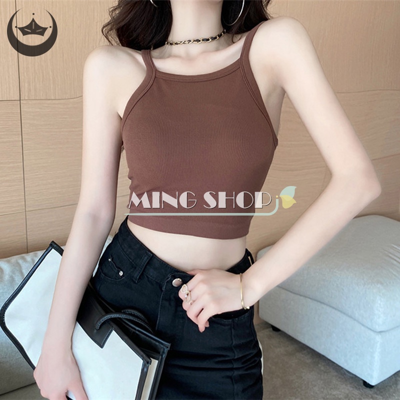 Áo Hai Dây Mùa Hè Màu Trơn Có Mút Đệm Ngực Cho Nữ