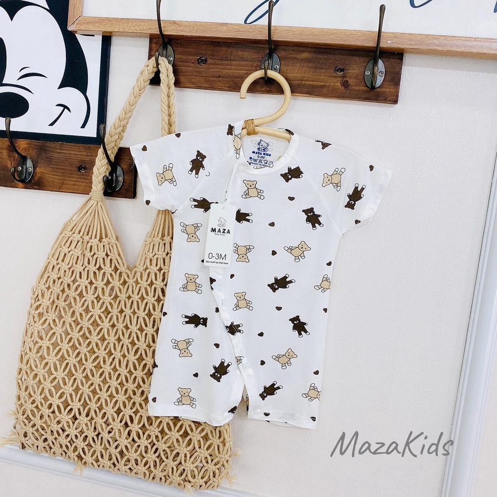 Body đùi cộc tay vải petit sợi tre mềm mát TRẮNG in hình cho bé Mazakids