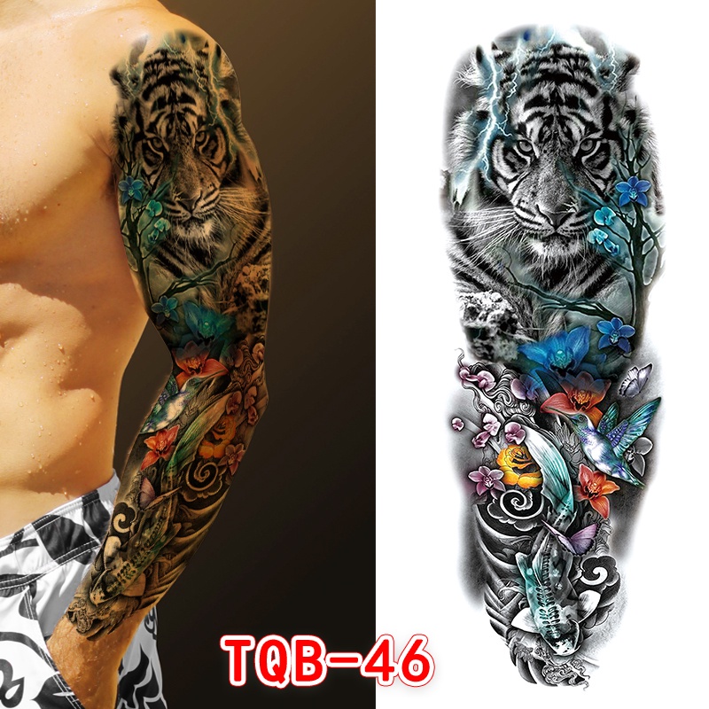 Hình Xăm Dán Tạm Thời Cỡ Lớn Chống Nước Hình Chó Sói Rừng Đen Cho Nam Và Nữ