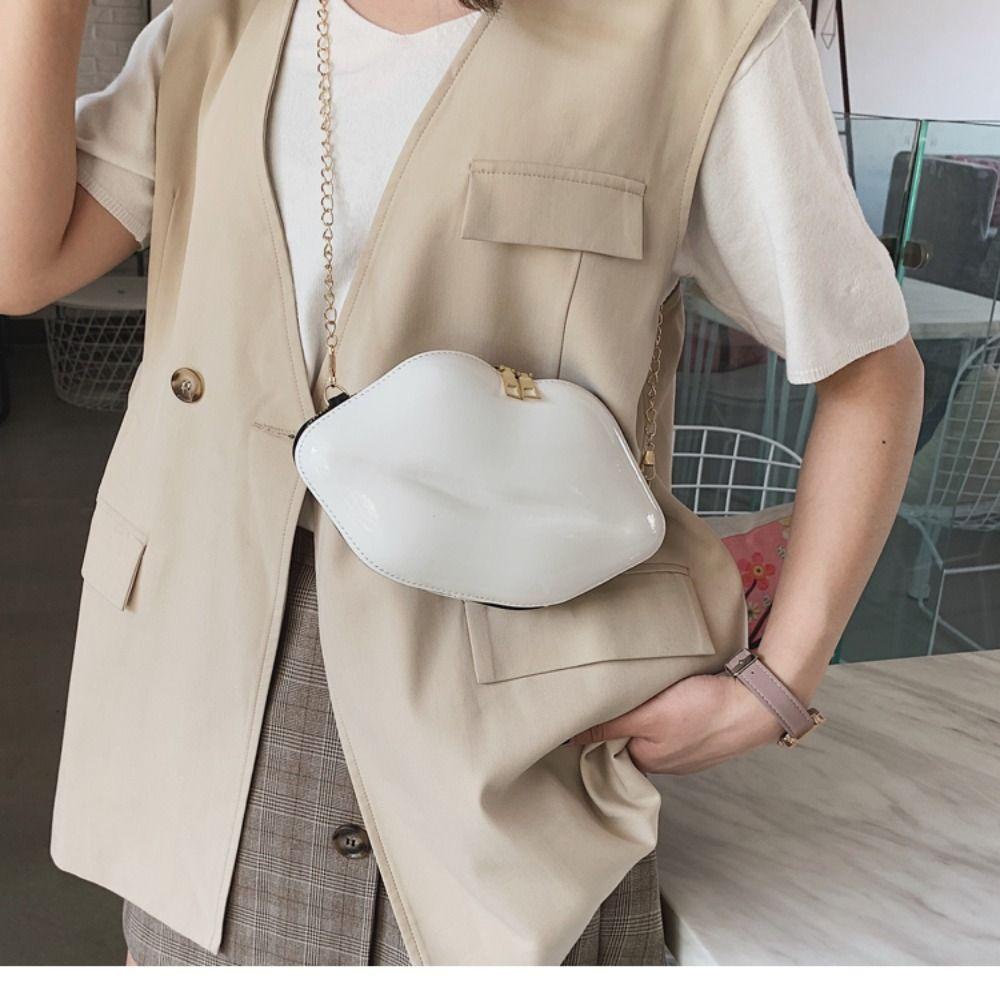 Upstozvn Túi Xách Đeo Vai Màu Đỏ Hình Đôi Môi Phối Dây Xích Màu Trơn Sáng Tạo Thích Hợp Làm Quà Tặng Cho Nữ