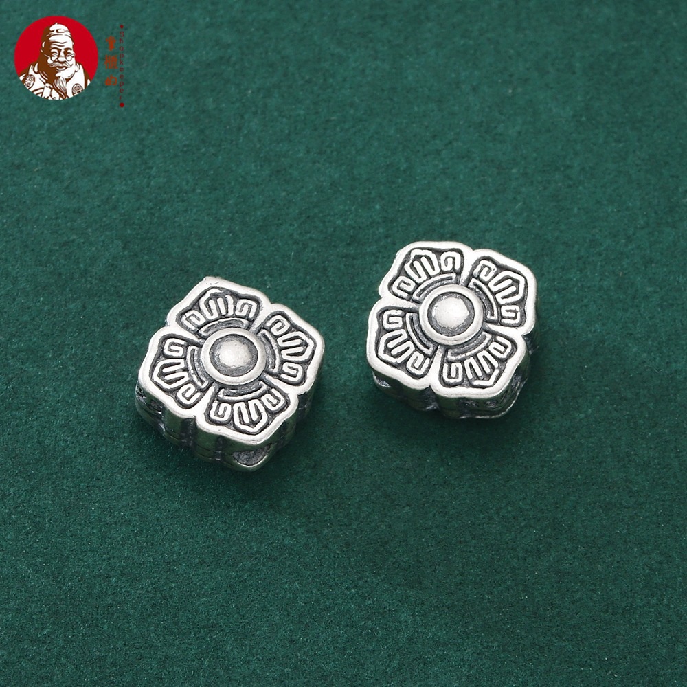 Hạt Bạc S925 Hình Vuông Họa Tiết Retro Dùng Làm Trang Sức Thủ Công