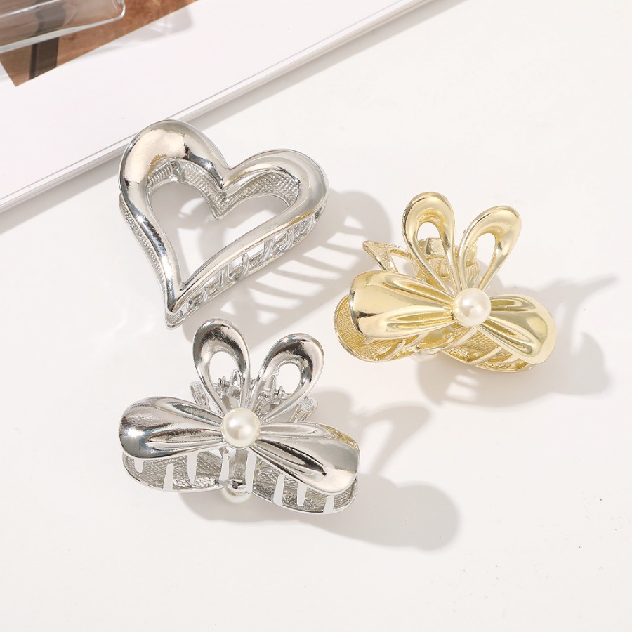 Kẹp Tóc Kim Loại Hình Hoa / Nơ Đính Ngọc Trai Thời Trang Hàn Quốc