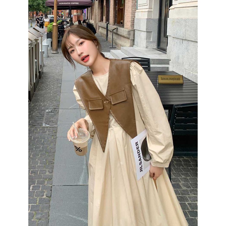 Set Đầm Nữ Tay Dài Kiểu Dáng retro Kèm Khăn Choàng Thời Trang Quyến Rũ