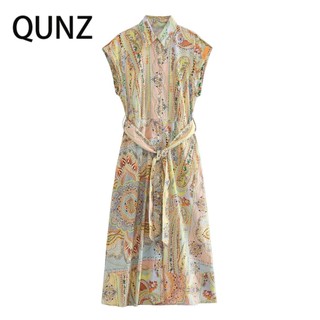 Qunz đầm midi tay ngắn in họa tiết 7731
