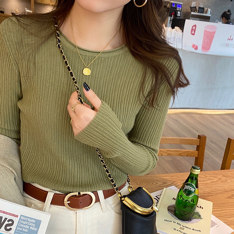 White bottoming shirt Women's Spring and Autumn inner round neck knitwear loose top new autumn and winter cashmere sweater MC pack WDQX