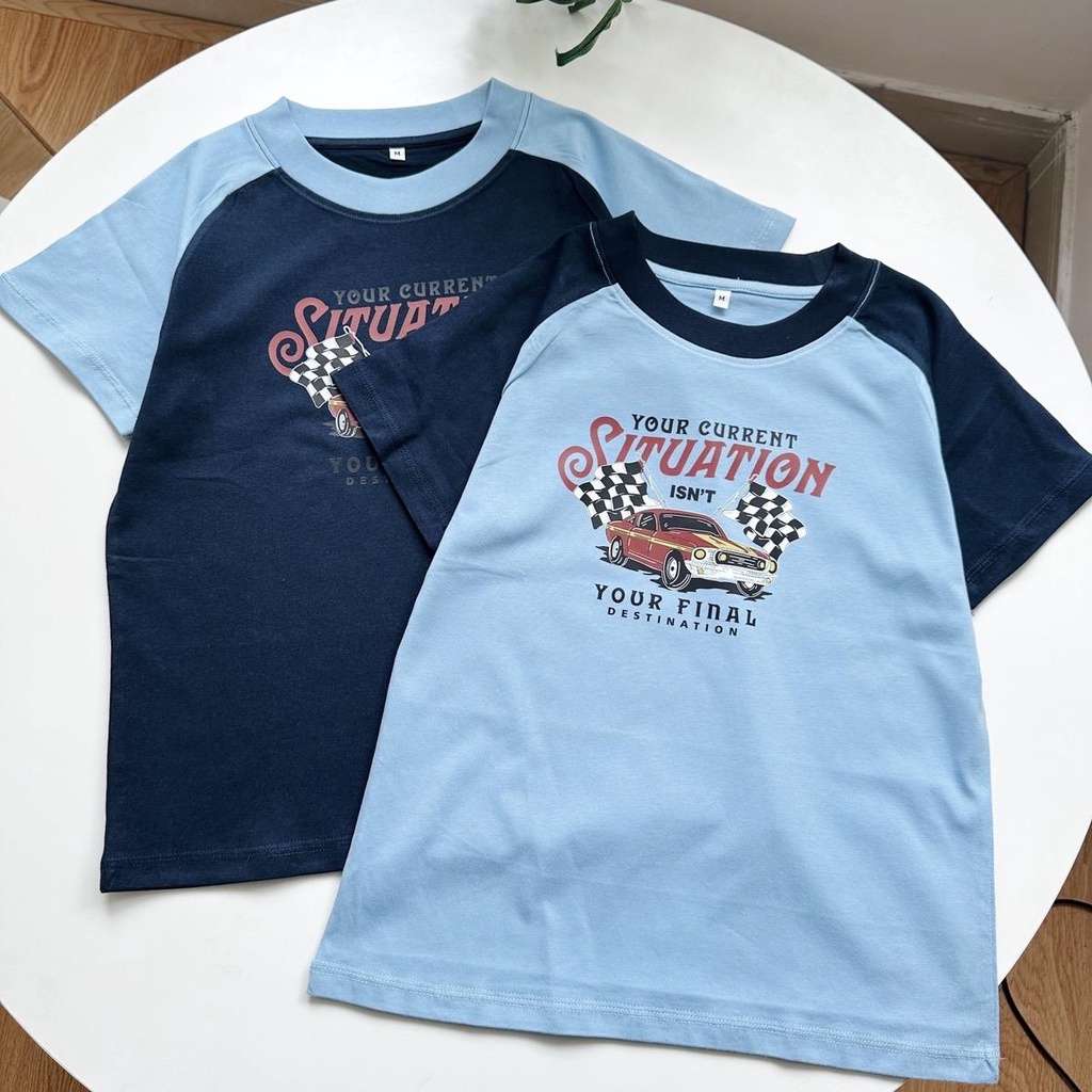 Áo Baby tee phối màu in hình xe đua Situation áo thun form vừa