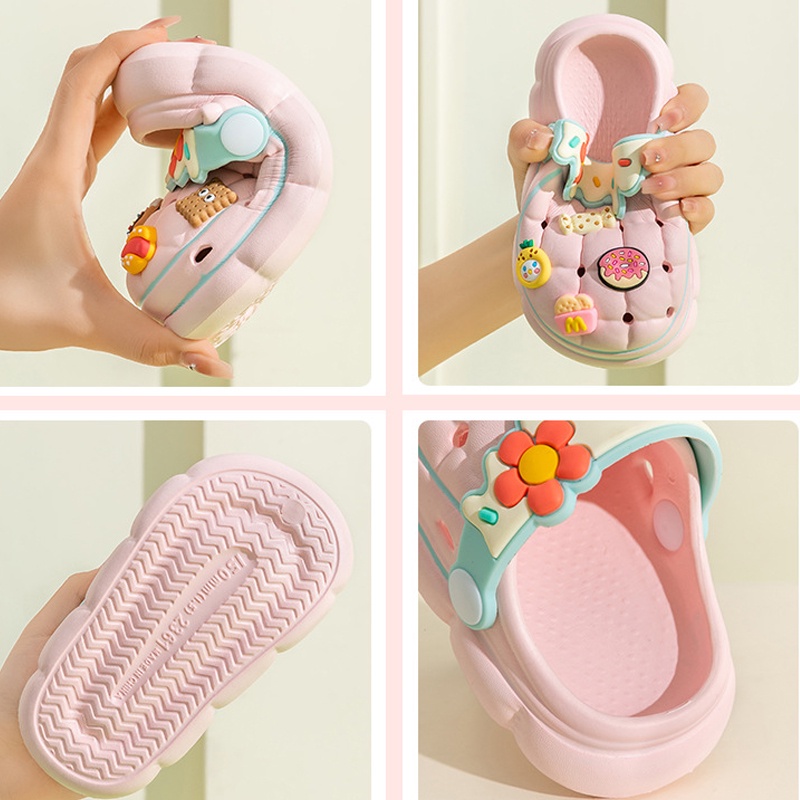 Giày Crocs EVA Gọn Nhẹ Đục Lỗ Hình Hoa Dễ Thương DIY Cho Bé Trai Bé Gái Sơ Sinh Đi Biển