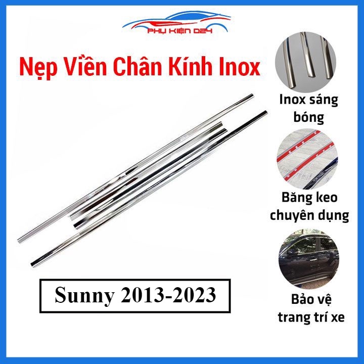Bộ nẹp viền chân kính inox Nissan Sunny 2013-2014-2015-2016-2017-2018-2019-2020-2021-2022-2023