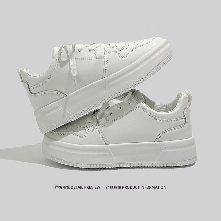 Giày Thể Thao Da PU Đế Bằng Mũi Tròn Thắt Dây Cá Tính