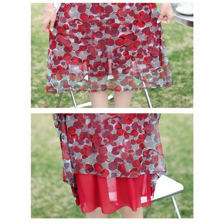 Đầm Tay Ngắn Che Bụng Thời Trang Mùa Hè Cho Nữ Trung Niên 40-50 Tuổi