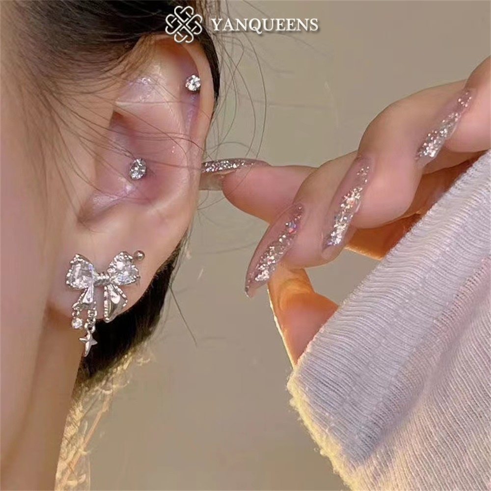Bông tai YANQUEENS đính nơ zircon thời trang cho nữ/ 3 kiểu