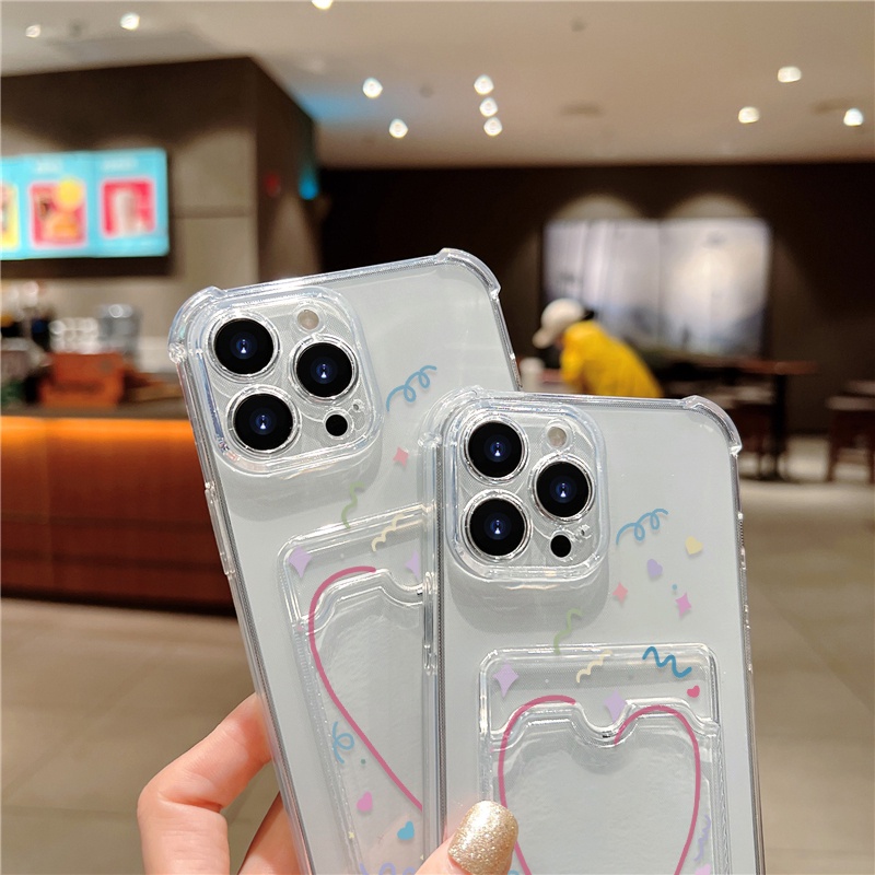 Love heart card holder vỏ điện thoại cho iphone 11 12 13 14 pro max x xs xr xs max 7 8 plus se 2020 2022 vỏ silicon tpu trong suốt vỏ điện thoại mềm bumper wallt shell
