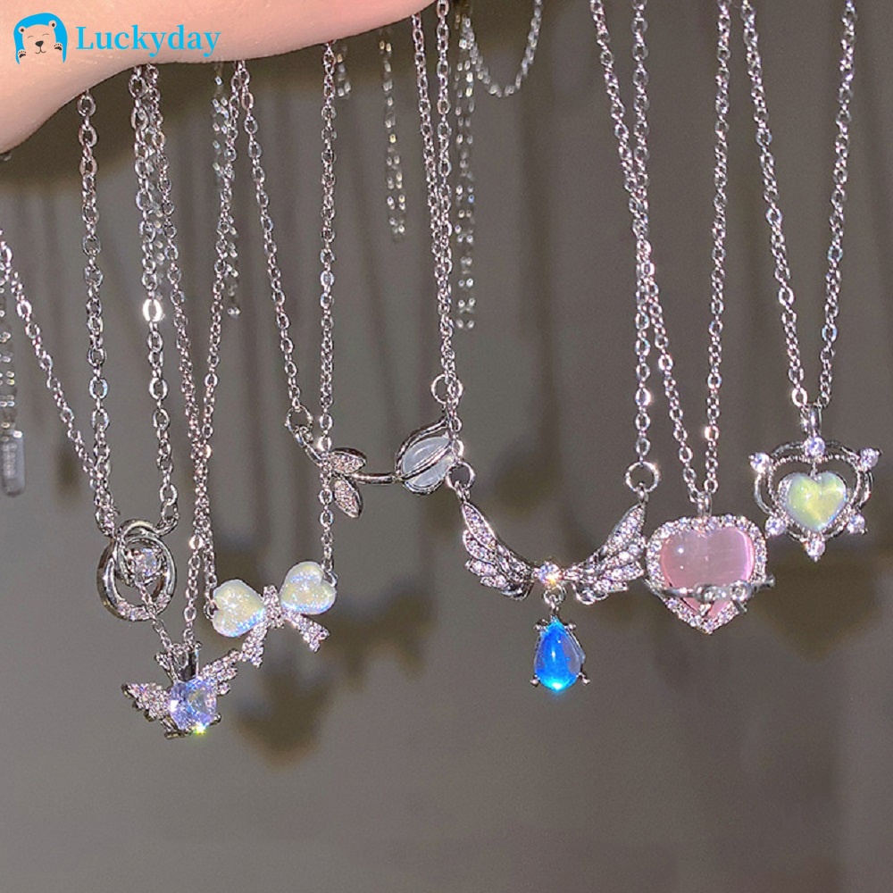 Thời trang ngọc trai moonstone chuỗi pha lê Vòng cổ thanh lịch trái tim bướm mặt Vòng cổ cho phụ nữ phụ kiện do thái
