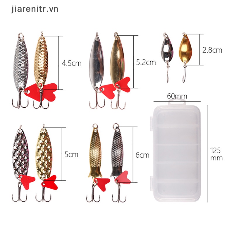 Ji 10 cái câu cá thìa kim loại lure kit bộ vàng bạc mồi sequins spinner lure vn