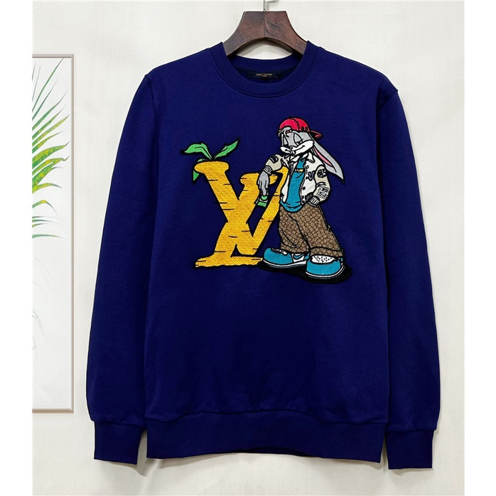 L0uis Vu1tt  Logo hoạt hình mới của nam giới áo len dài tay thêu cotton crewneck s-4xl