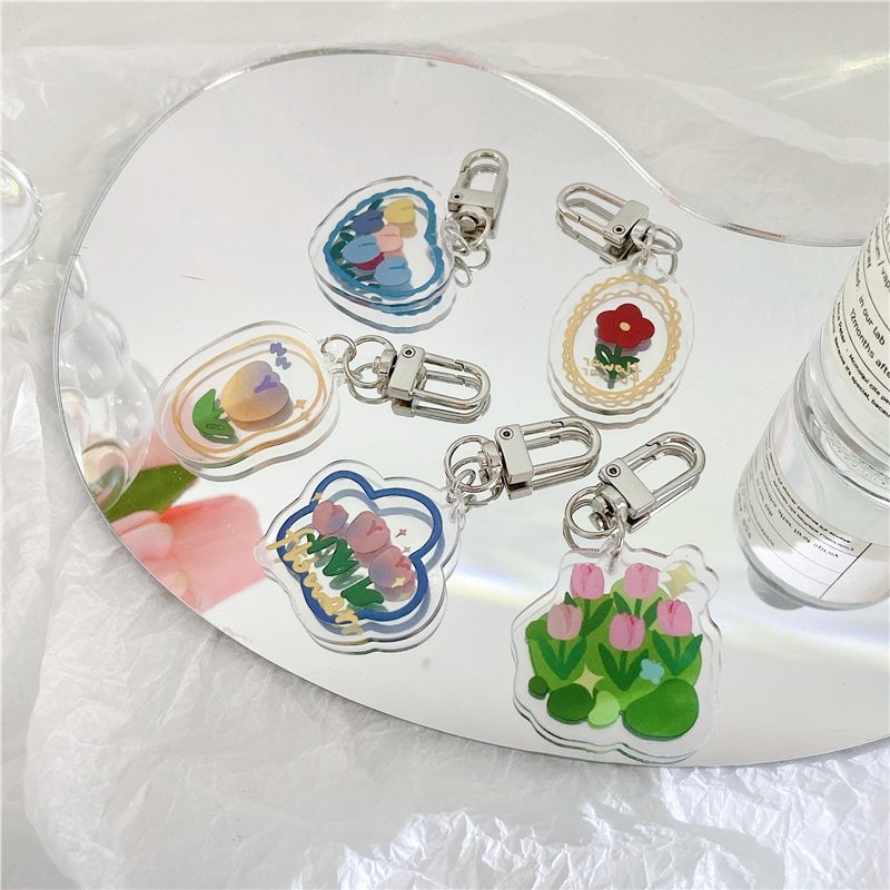 Phim hoạt hình acrylic keychain mô hình hoa đơn giản mặt dây chuyền ngôi sao dâu tây hình gấu vòng chìa khóa đồ dùng quà tặng sinh nhật
