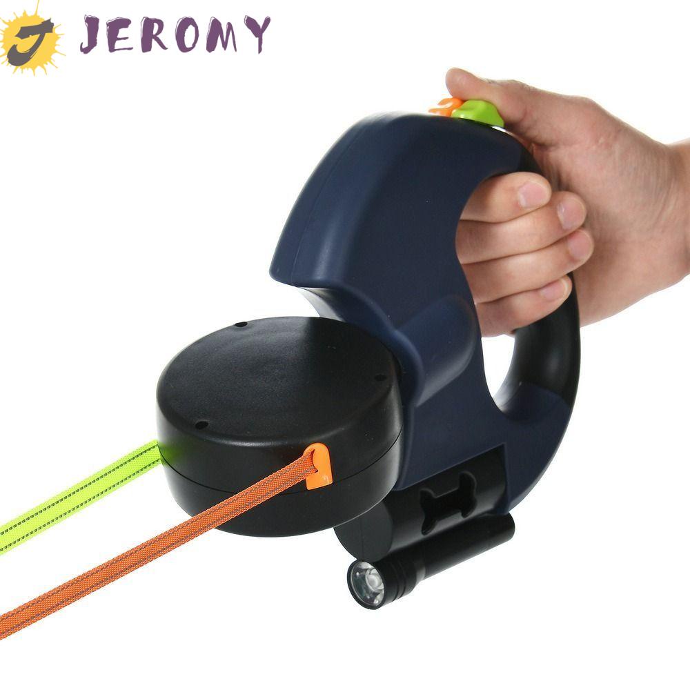 Dây xích đi bộ cho chó đôi jeromy, dây xoay kép có thể thu vào bằng nhựa có thể điều chỉnh, dây dẫn đi bộ cho thú cưng có đèn nylon 3m cho chó huấn luyện đai có thể thu vào tự động