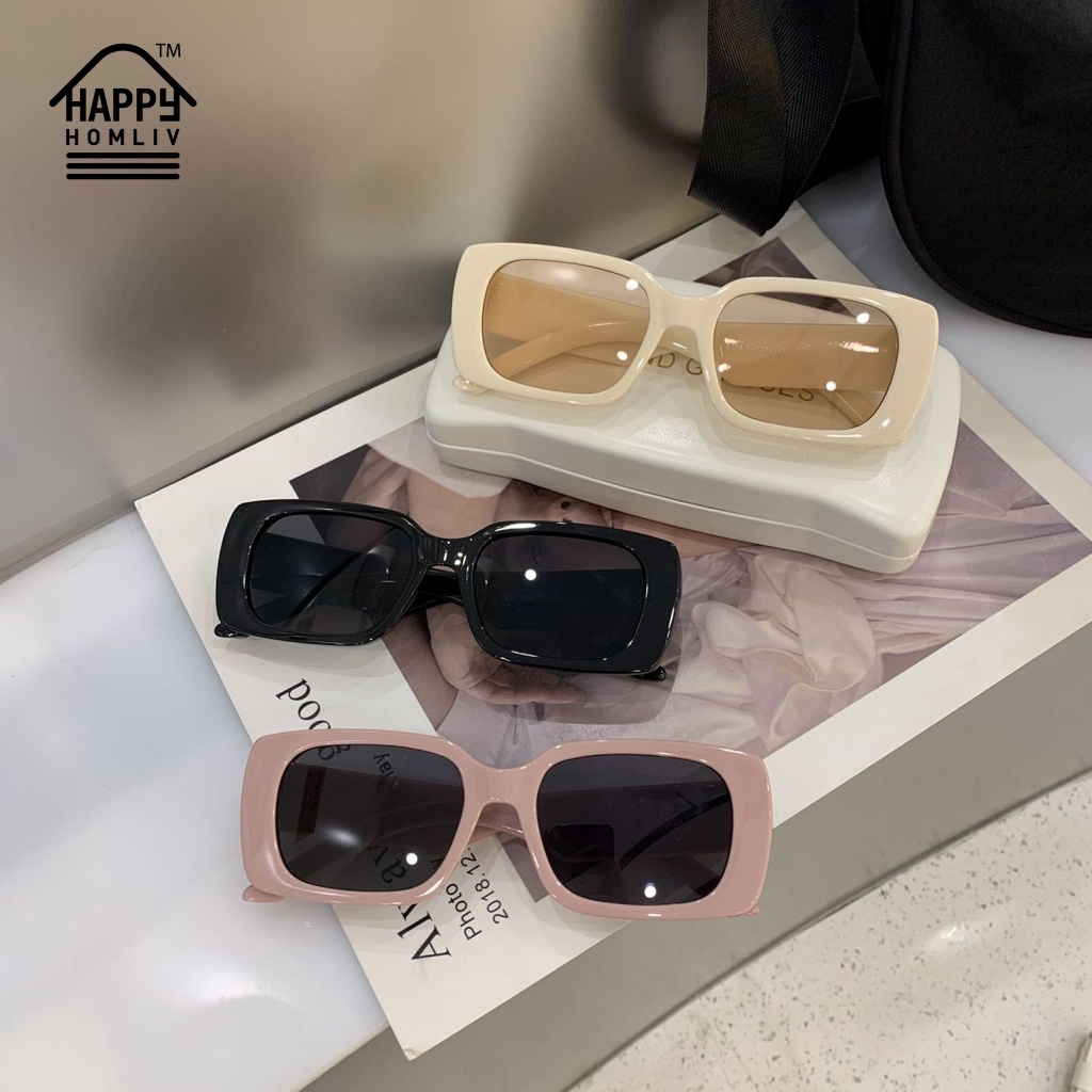 HAPPY HOMLIV Kính Mát Gọng Vuông Nhỏ Nhắn Phong Cách Retro Cho Nữ