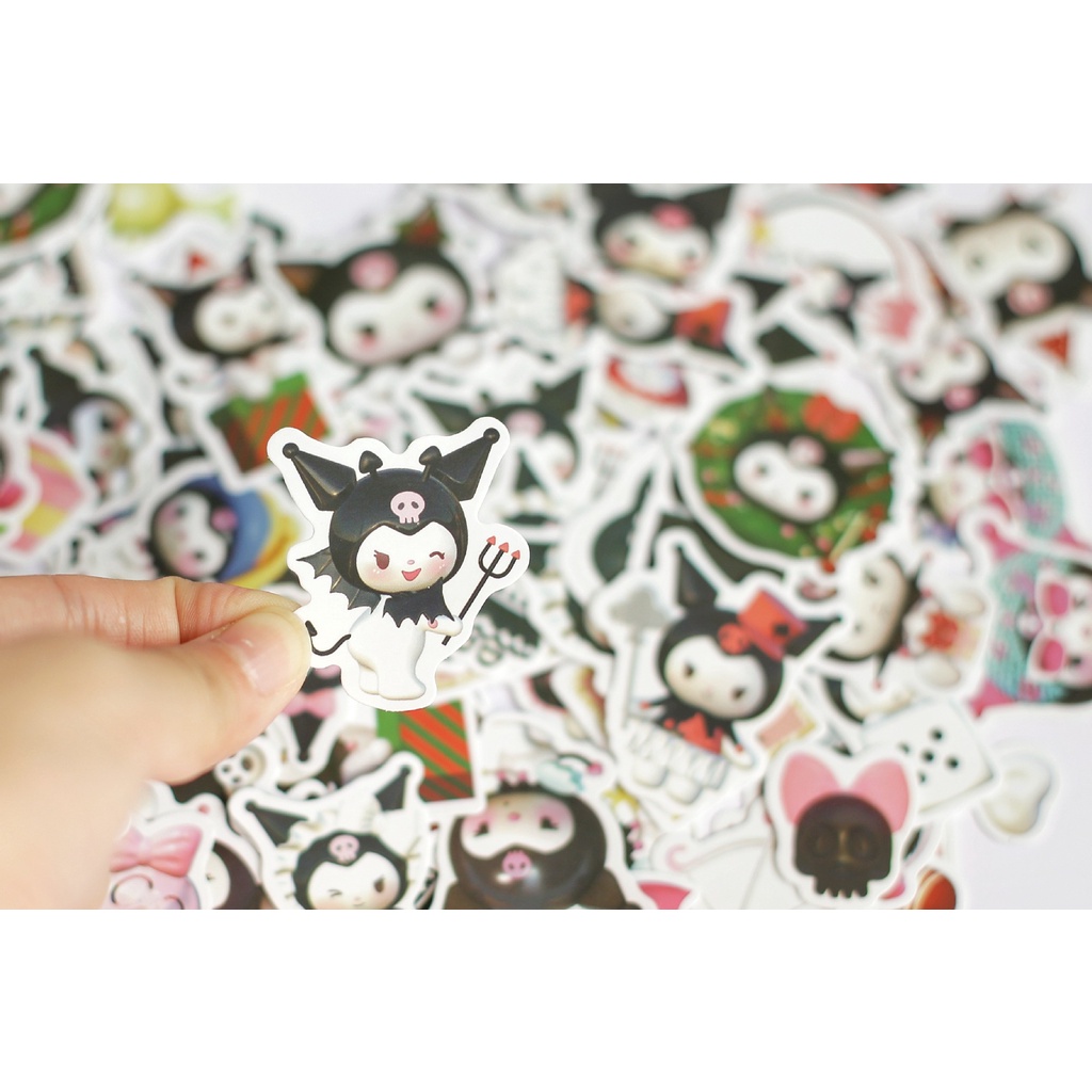 100 cái sanrio 3d kuromi hình dán dễ thương cho chai nước hình dán chống thấm nước cho vỏ điện thoại, máy tính xách tay, kính nước, sách