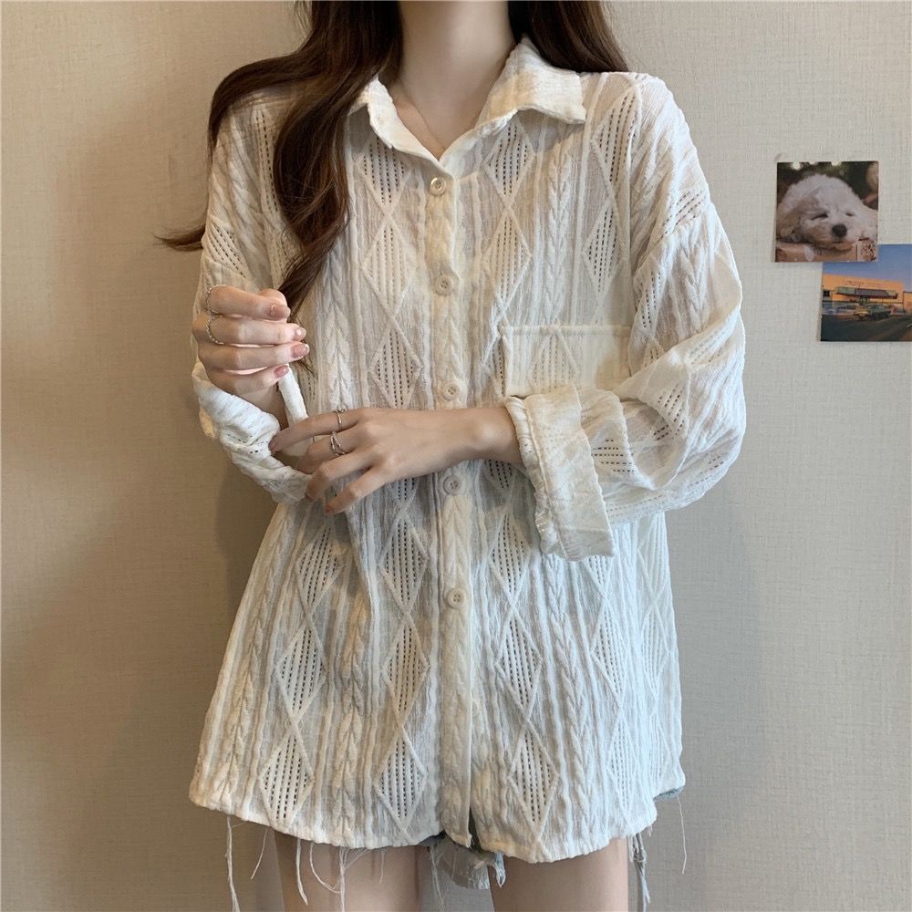 Áo Sơ Mi Dài Tay Chống Nắng Thiết Kế Đục Lỗ Phong Cách Pháp Thời Trang Mùa Hè