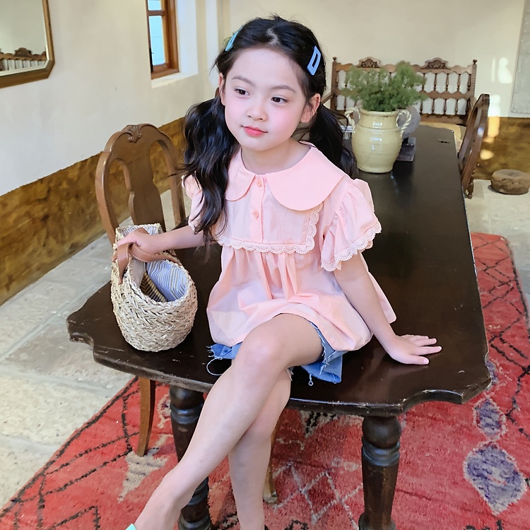 2023 áo sơ mi trẻ em mới mùa hè baby doll collar girls 'top french sweet