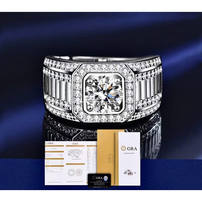 Nhẫn bạc nam kim cương Moissanite 6.5mm xi bạch kim Freesize, kiểm định GRA sang trọng NNAM001 - Linh Watch Luxury