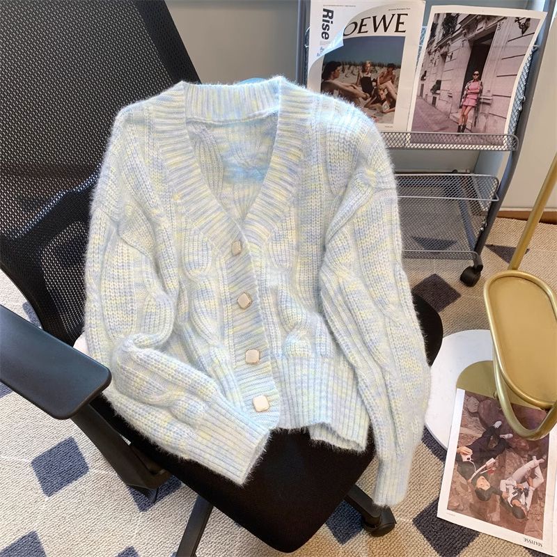 Áo Khoác Cardigan Dệt Kim Tay Dài Màu Sắc Xinh Xắn Cho Nữ