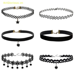 Artglorious 6 cái * phụ nữ nhung đen choker vòng cổ cô gái ren choker hình xăm vòng cổ mặt dây chuyền vn