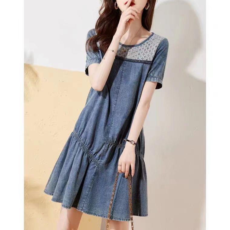 Đầm denim Phối Ren Thời Trang Mùa Hè Hàn Quốc 2023 Mới