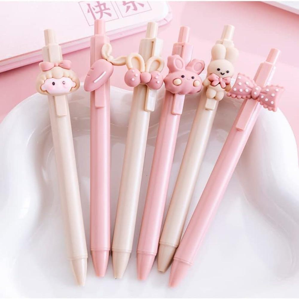 Conopery Bút dễ thương, màu hồng 14,5cm * 1cm * 2cm bút mực đen gel, fun 6 chiếc đồ dùng văn phòng có thể thu vào