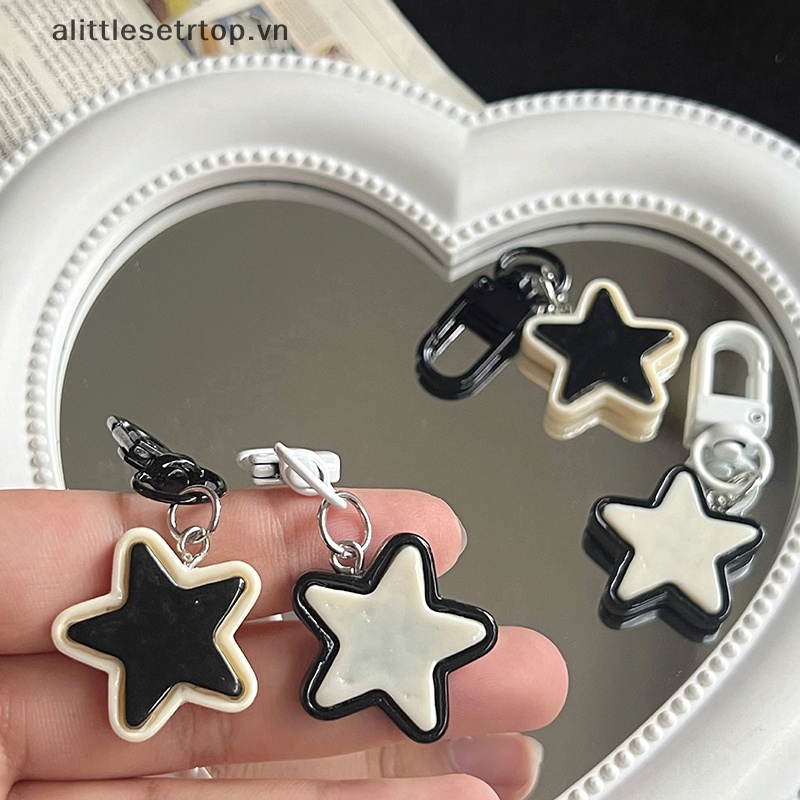 Alittlesetrtop dễ thương đơn giản ngôi sao đen trắng chìa khóa y2k vintage pentagram keychain túi mặt dây chuyền trang trí cô gái bé trai quà tặng.