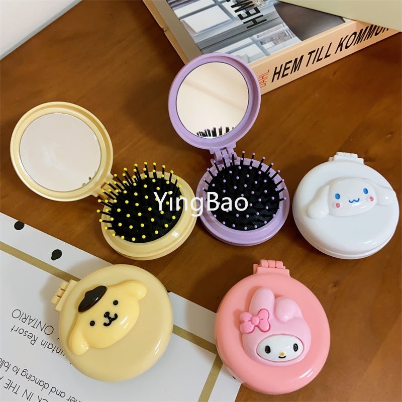 Lược túi khí sanrio kuromi cinnamoroll my melody pompompurin mini portable air cushion comb mirror folding massage comb