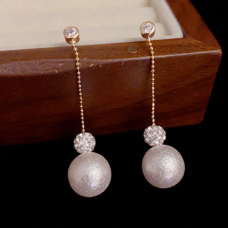 Khuyên Tai Tua Rua Đính Ngọc Trai Zircon Phong Cách Hàn Quốc Sang Trọng