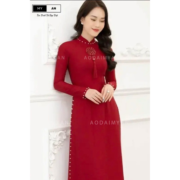 Aó dài cô dâu lụa vân gỗ 2 tà cao cấp, duyên dáng hot trend 2023-AD11