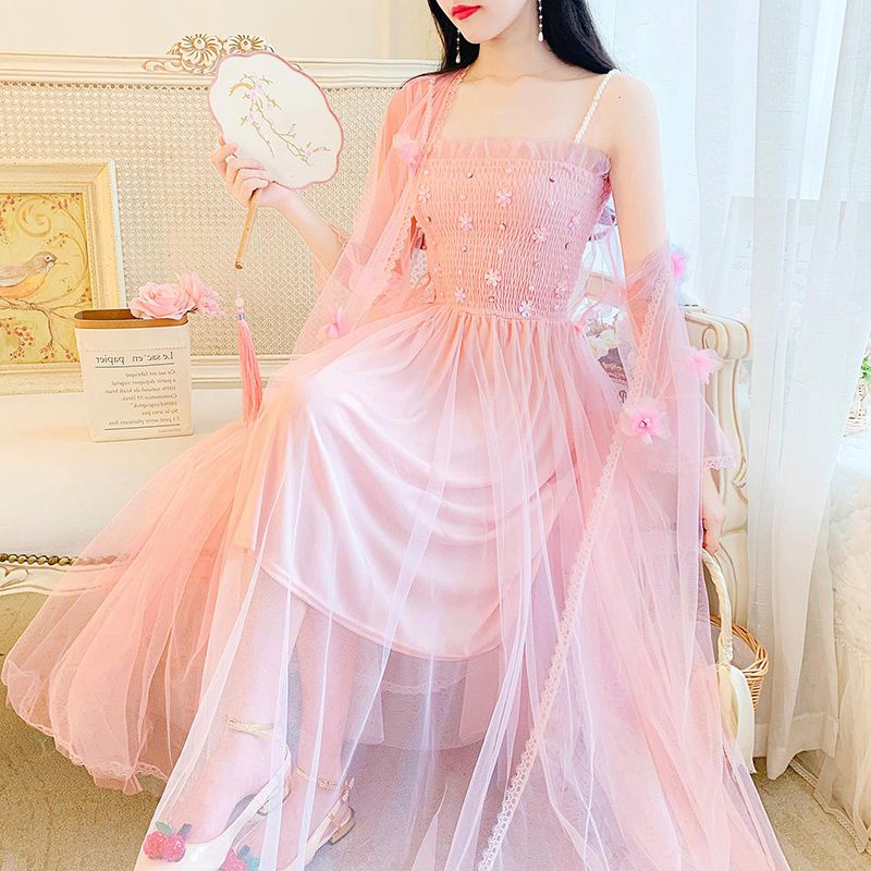 Set Đầm Hoa Hai Dây + Áo Khoác cardigan Chống Nắng Thời Trang Mùa Hè Cho Nữ